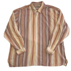 Tommy Bahama Men's Shirt XXL 2XL Rust Striped Long Sleeve Tencel